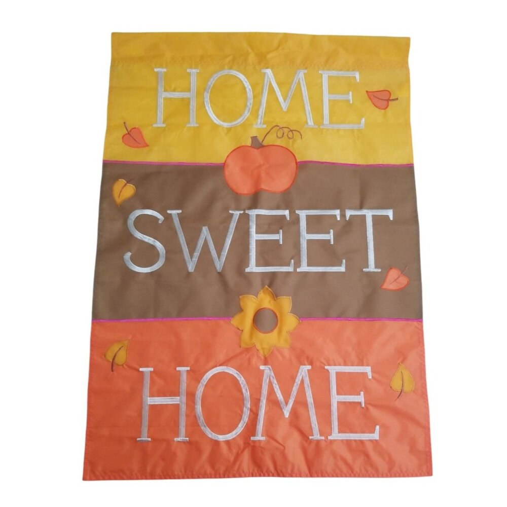Autumn "Home Sweet Home" Embroidery Garden Flag 28" x 39" Jetmax Nylon/Rayon Out